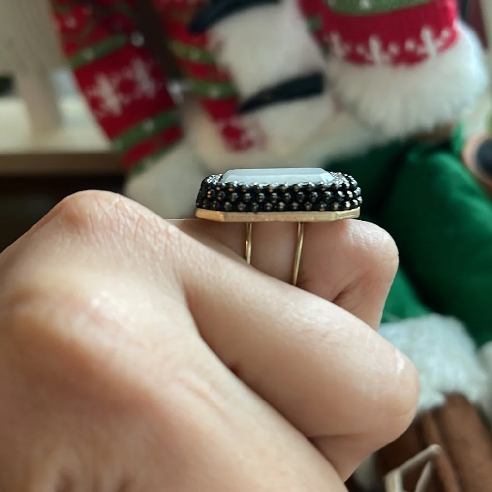 Adjustable Gold and White Stone Ring - Picture 2 of 6